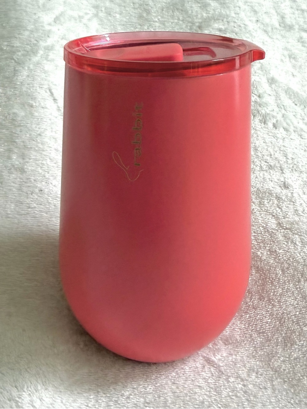 Rabbit Double-Wall Stainless Steel Wine Tumbler 12 Ounce Coral with Lid NWOT